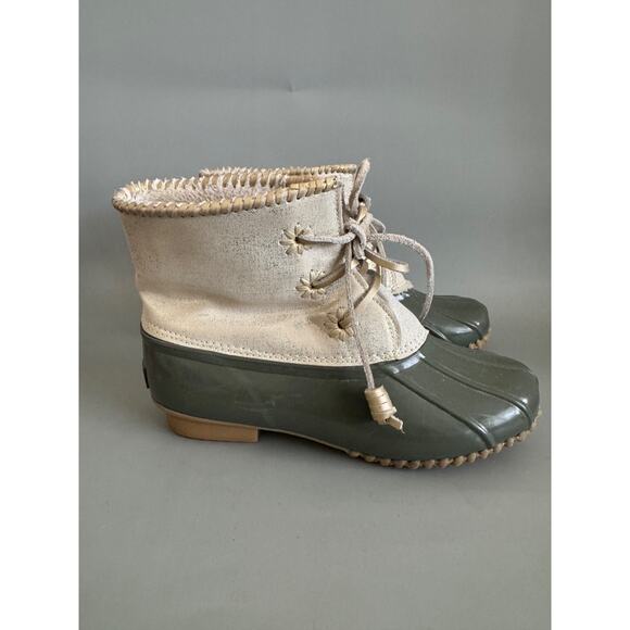 Jack Rogers Rain Boots Green Gold Sparkle Womens Size 7 Duck Boots Galoshes - Picture 1 of 10